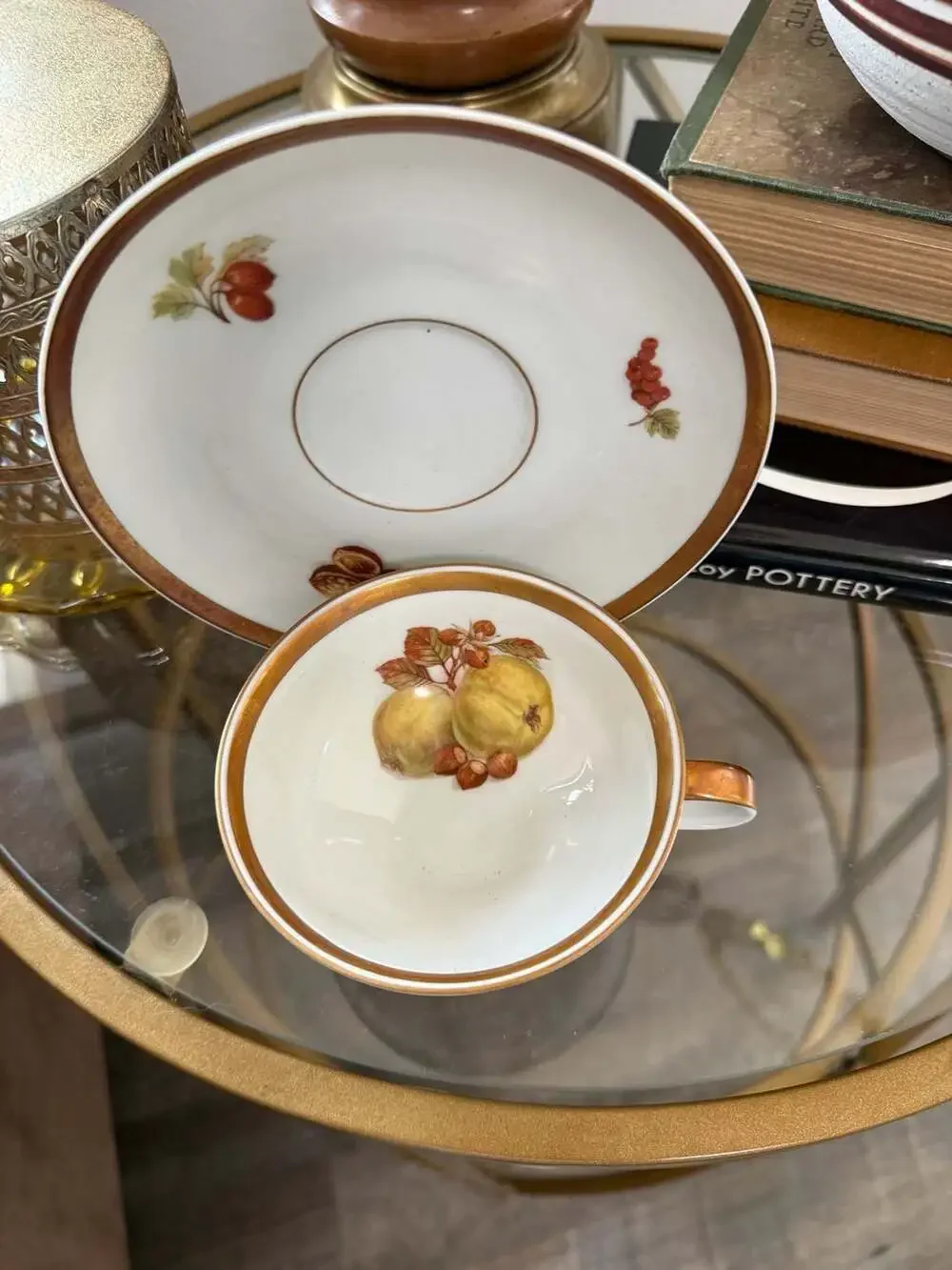 PMR Bavaria Jaeger & Co. Golden Crown E&R Harvest Fruit and Nut Teacup and Sauce